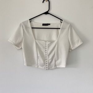 PrettyLittleThing White Hook and Eye Crop Top Size 10